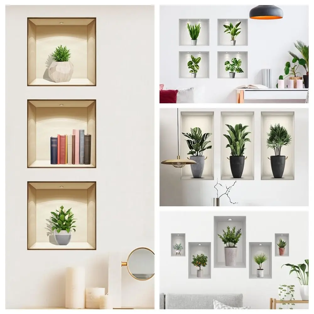 

PVC Waterproof Home Decoration Livingroom Bedroom Creative Plants Potted Wall Stickers 3D Decal Greenery Bonsai