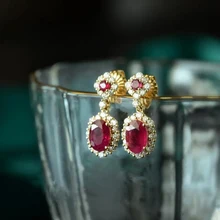 Original New Ruby Silver Set Diamond Oval Womens Earrings Vintage Classic Shiny Engagement Wedding Luxury Jewelry