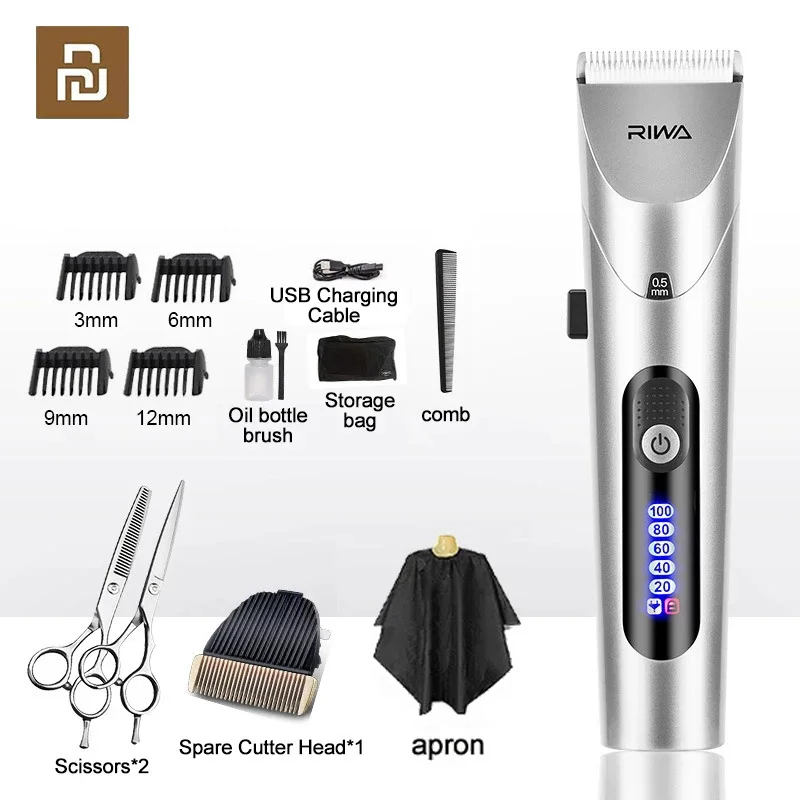 

Youpin RIWA Hair Trimmer Professional Clipper Men Cutting Machine Clippers Kit with LED Screen Washable Cutter Cut Mechine