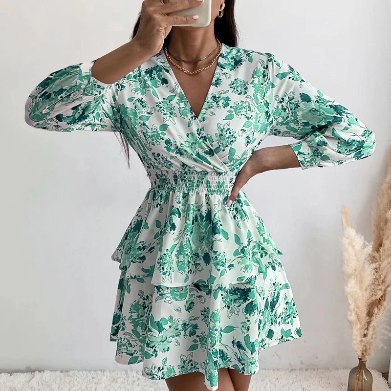 2022 Autumn Fashion Long Sleeve V Neck Waist Dress Women Elegant Floral Print Chic Mini Dress Women Casual Ruffle Slim Dresses
2022 Autumn Fashion Long Sleeve V Neck Waist Dress Women Elegant Floral Print Chic Mini Dress Women Casual Ruffle Slim Dresses