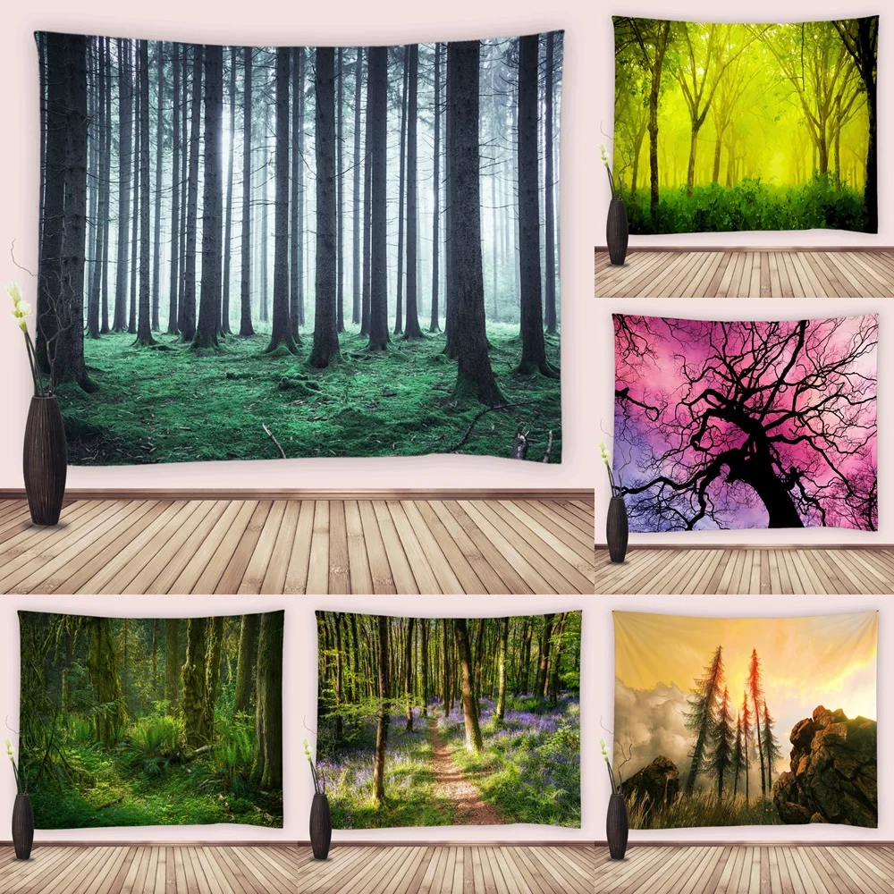 

Forest Trees Tapestry Nature Landscape Sunshine Green Woodland Scenery Tapestries Wall Hanging Bedroom Ceiling Aesthetic Decor