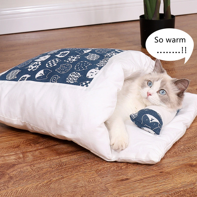 

Японская кровать-гнездо для сна с кошачьим мешком, зимняя кровать для сна, подушка для глубокой кошки, теплая Домашняя подушка для собаки, съемные Коты, домашние животные