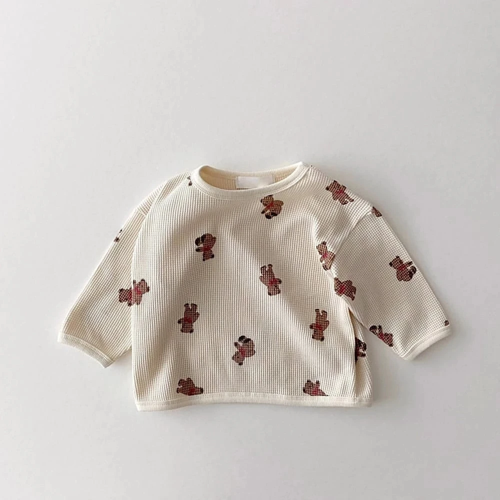 2022 children cartoon bears floral long sleeve T shirts Waffle brief loose Tops boys girls casual Tees 
2022 children cartoon bears floral long sleeve T shirts Waffle brief loose Tops boys girls casual Tees