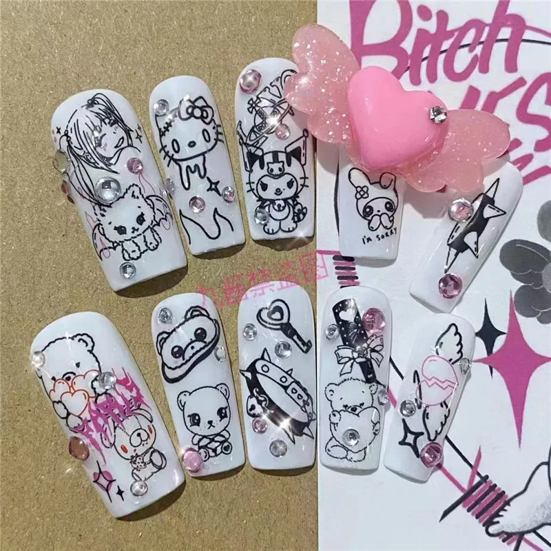 Y2K Hot Girl Diy Nail Patch Anime Cartoon Kuromi Hello Kitty Wearable Detachable Handmade Phototherapy Nail Manicure Accessory
Y2K Hot Girl Diy Nail Patch Anime Cartoon Kuromi Hello Kitty Wearable Detachable Handmade Phototherapy Nail Manicure Accessory