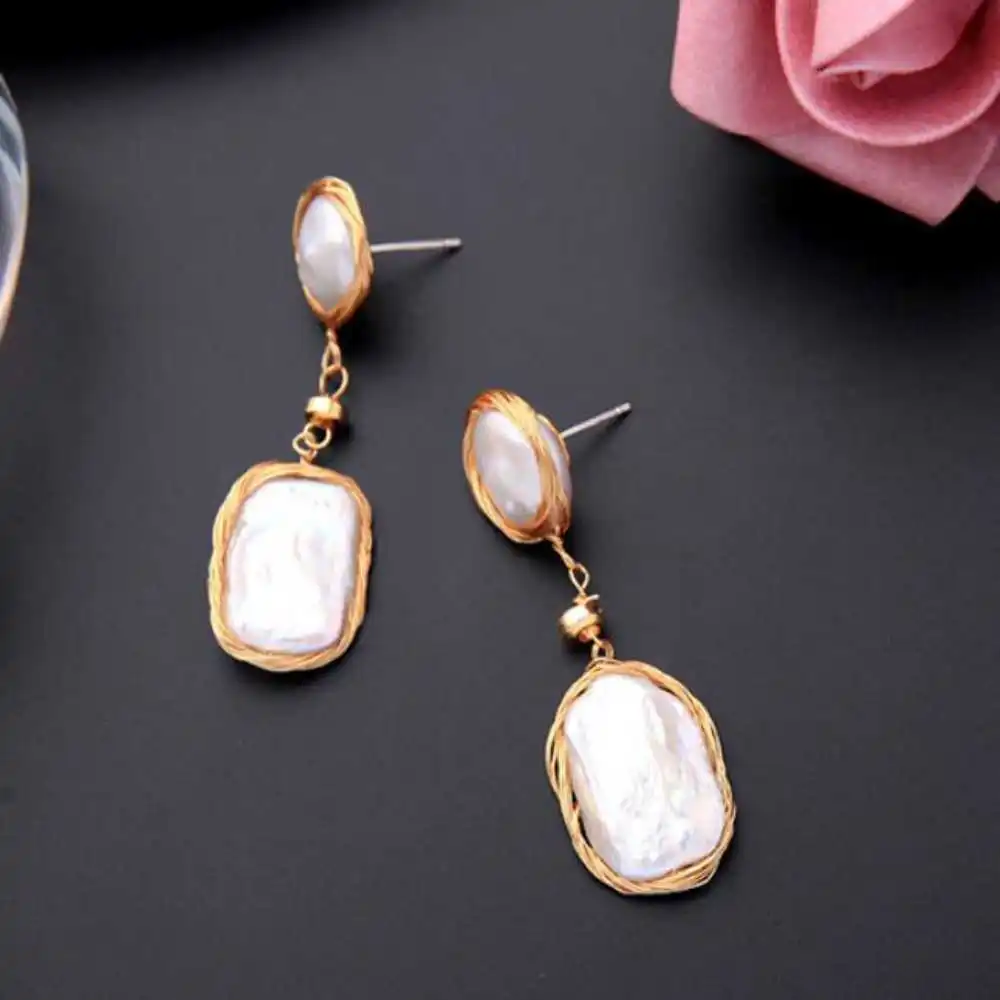 Natural AAA Baroque White Coin pearl Dangle Earrings 14K Christmas Women Holiday gifts Party Halloween Beautiful Gift Hook 
Natural AAA Baroque White Coin pearl Dangle Earrings 14K Christmas Women Holiday gifts Party Halloween Beautiful Gift Hook