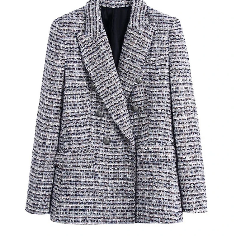2022 Spring Women Fashion Tweed Double Breasted Blazer Coat Vintage Long Sleeve Flap Pockets Female Outerwear Chic Veste Femme
2022 Spring Women Fashion Tweed Double Breasted Blazer Coat Vintage Long Sleeve Flap Pockets Female Outerwear Chic Veste Femme