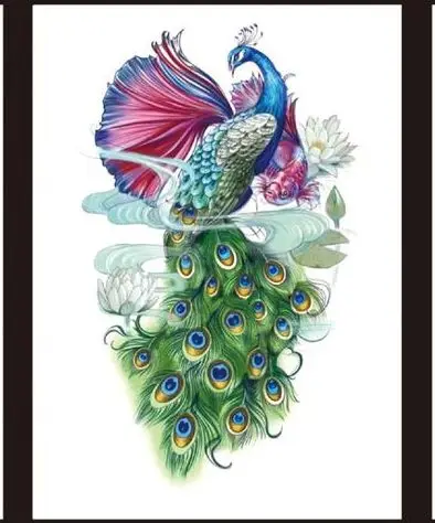 Временная тату-наклейка Ласточка боди-арт большого размера цветы павлина орла