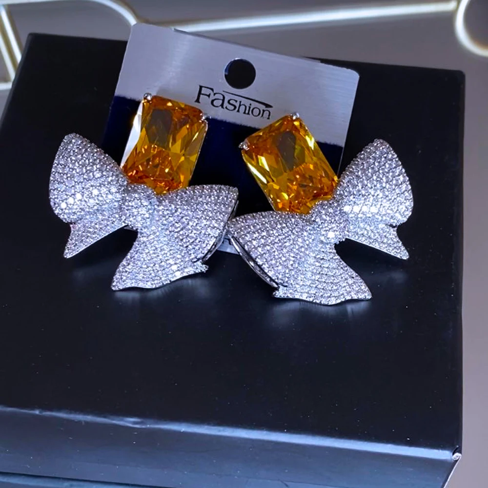 missvikki High Quality Luxury Bowknot Yellow CZ Pendant Earrings For Women Bridal Wedding Party Daily Trendy Jewelry Accessories
missvikki High Quality Luxury Bowknot Yellow CZ Pendant Earrings For Women Bridal Wedding Party Daily Trendy Jewelry Accessories