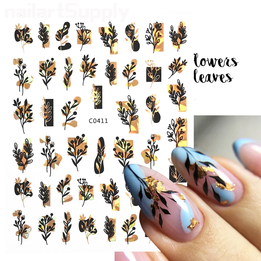 3D Laser Gold Black Leaves Nail Sticker Abstract Geometry Stickers Adhesive Nail Art Sliders Holographic Manicure Decors Decal N
3D Laser Gold Black Leaves Nail Sticker Abstract Geometry Stickers Adhesive Nail Art Sliders Holographic Manicure Decors Decal N