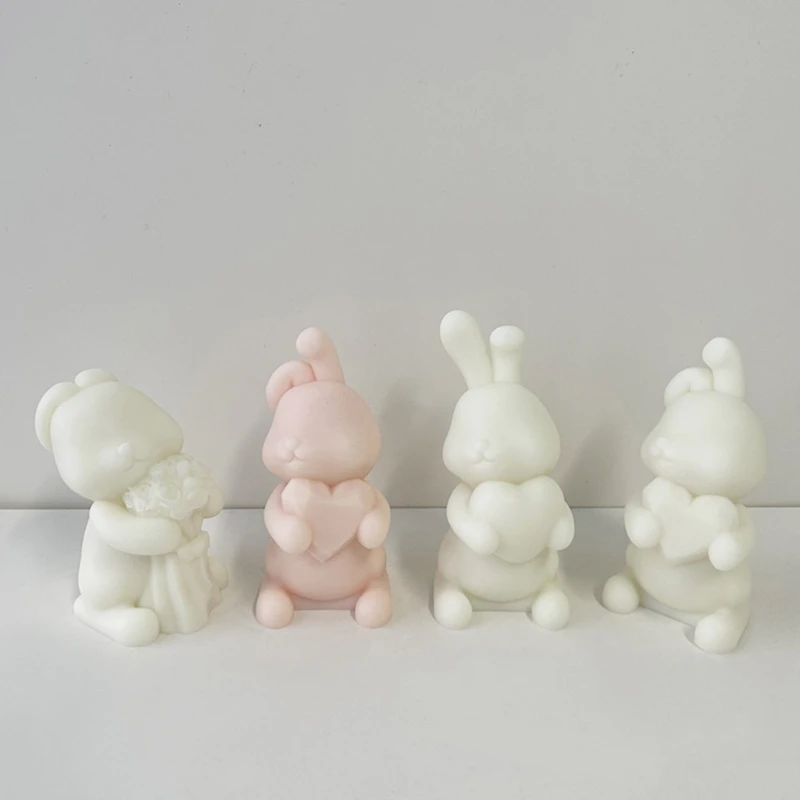 

DIY 3D Bunny Candle Crystal Epoxy Resin Mold Cartoon Animal Rabbit Gypsum Aromatherapy Easter Ornaments Silicone Mold Home Decor