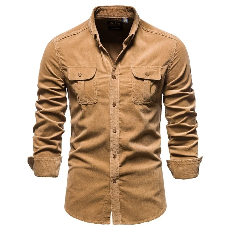 

Рубашка мужская Вельветовая, однобортная блуза из 100% хлопка, деловой Повседневный стиль, приталенный силуэт, деловой стиль