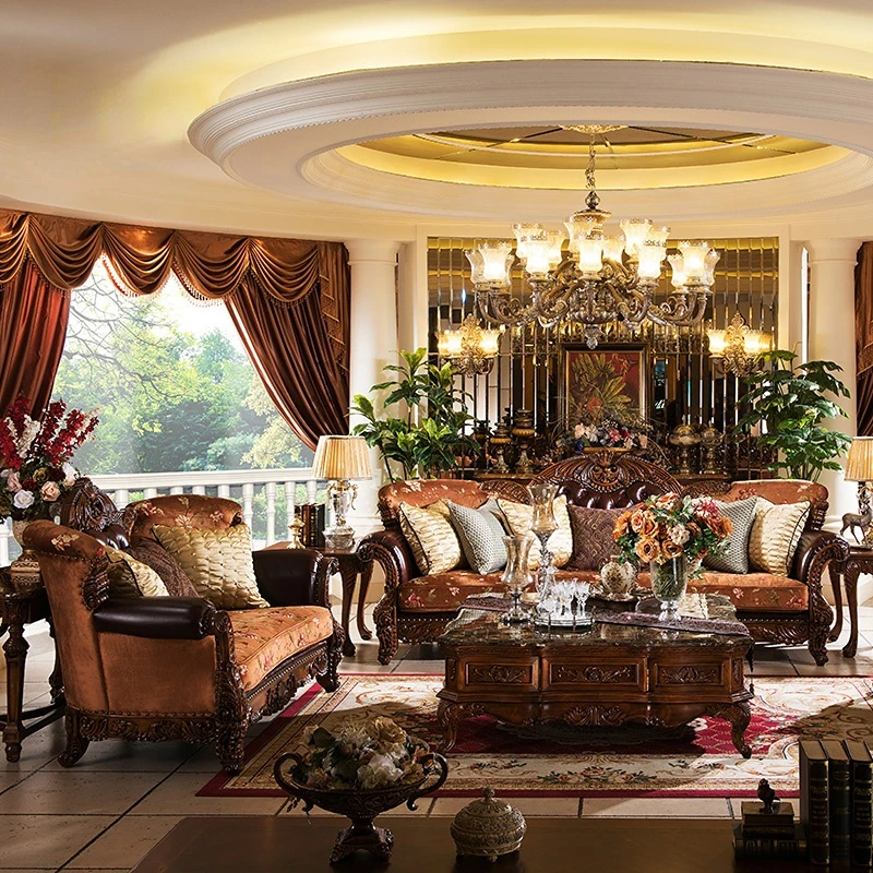 European Villa Leather Solid Wood Sofa Home Living Room American Luxury Fabric Sofa Combination Furniture
European Villa Leather Solid Wood Sofa Home Living Room American Luxury Fabric Sofa Combination Furniture