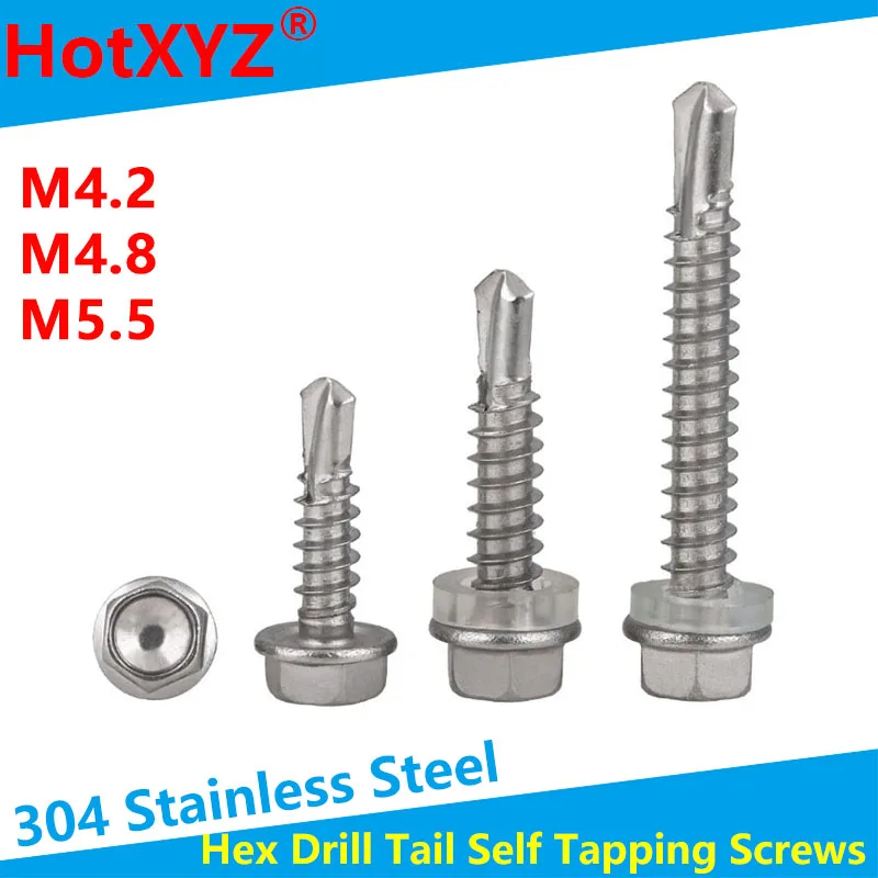 

Hexagon Head With Collar Self Drilling Screw 304 Stainless Steel Hex Drill Tail Self Tapping Screws M4.2M4.8M5.5 5pcs
