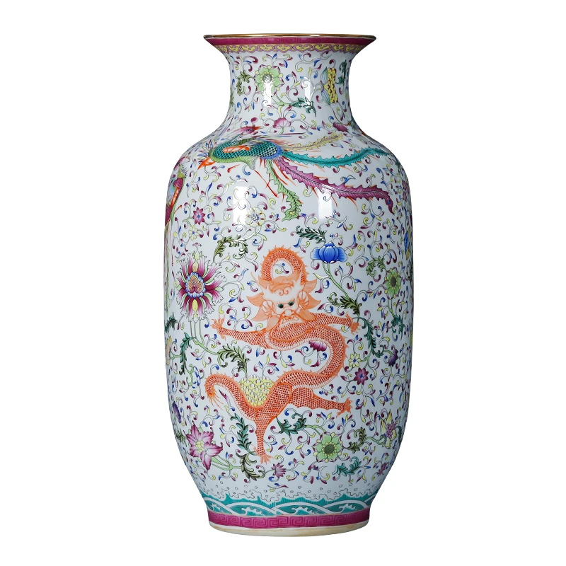

Jingdezhen Ceramic Floor Vase Pastel Antique Porcelain Vase Dragon Phoenix Large Vase Gourd Vase Retro Home Decoration