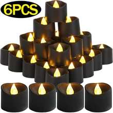 Black LED Electronic Candle Battery Operated Flashing Tealight Flameless Fake Candle Light Halloween Party Decoration Table Lamp