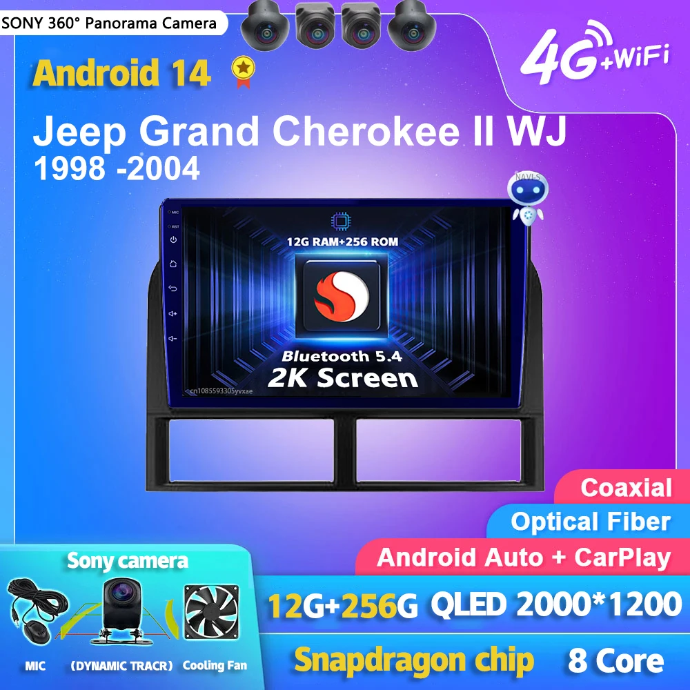 Android 14 Carplay Auto 2K экран автомобильный радиоприемник мультимедийный плеер для Jeep Grand