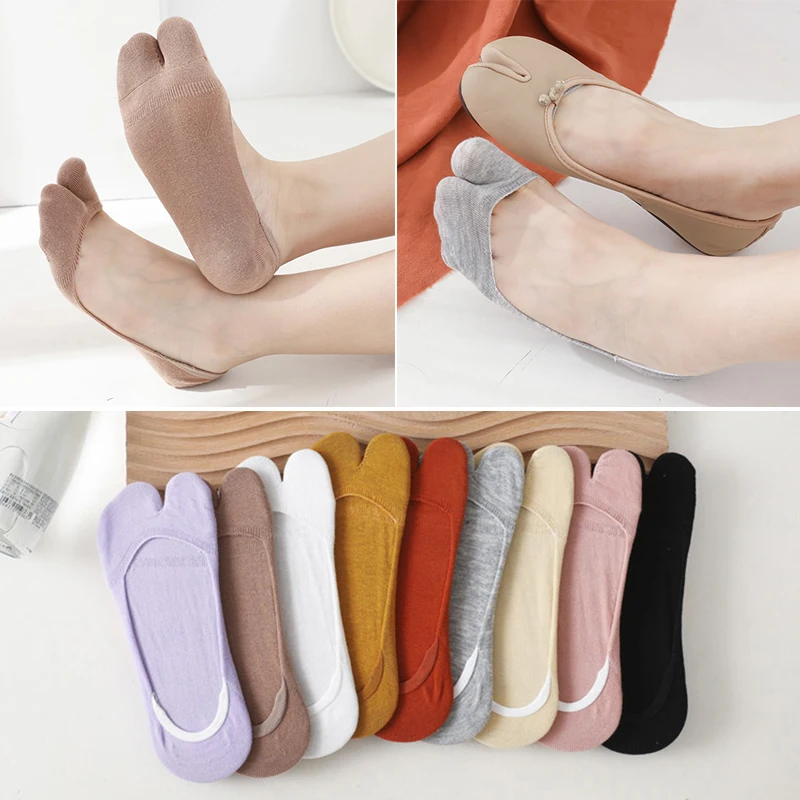 

Летние хлопковые носки, однотонные удобные дышащие носки с двумя пальцами, женские нескользящие невидимые низкие носки-следки, впитывающие пот