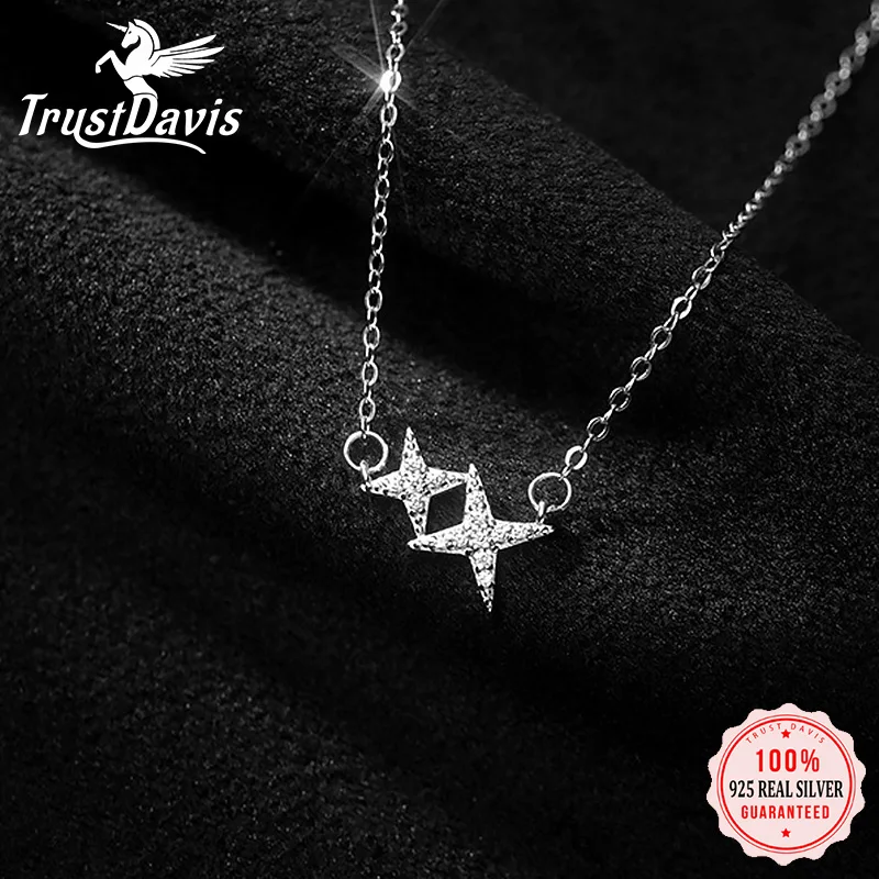 

Trustdavis Real 925 Sterling Silver Fashion Sweet Star Dazzling CZ Clavicle Necklace For Women Wedding Party Fine Jewelry DA3005