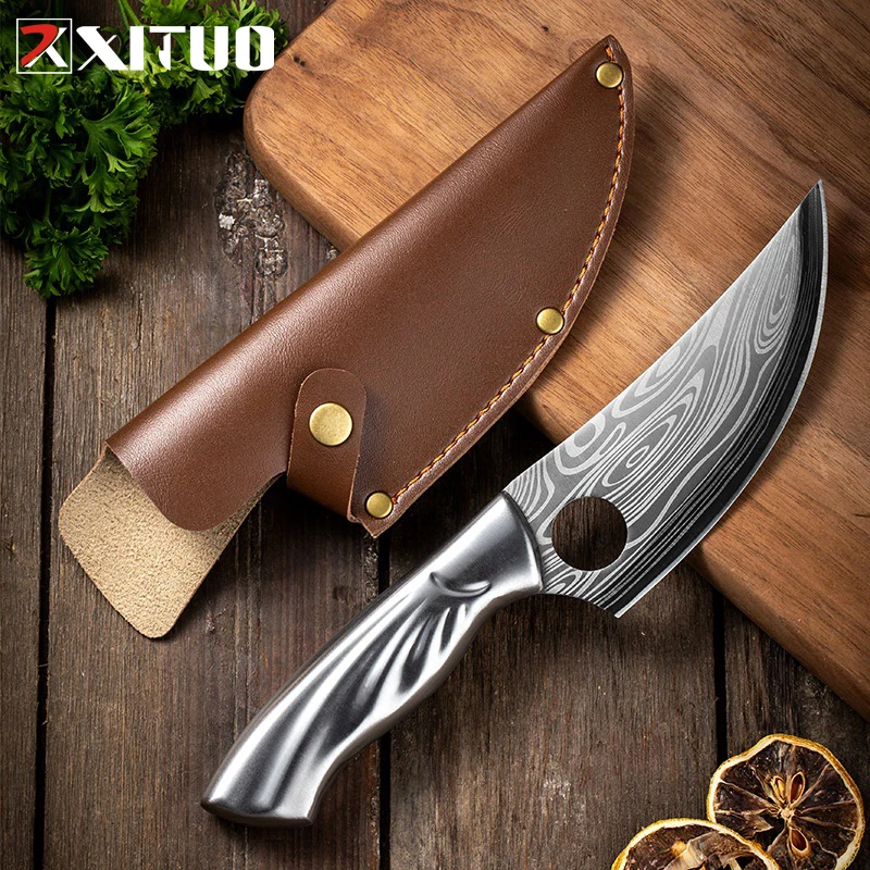 XITUO Utility Handmade Knife Stainless Steel Damascus Pattern Kitchen Fixed Hunting Slaughter Knife Leather Cover Buckle Belt
XITUO Utility Handmade Knife Stainless Steel Damascus Pattern Kitchen Fixed Hunting Slaughter Knife Leather Cover Buckle Belt