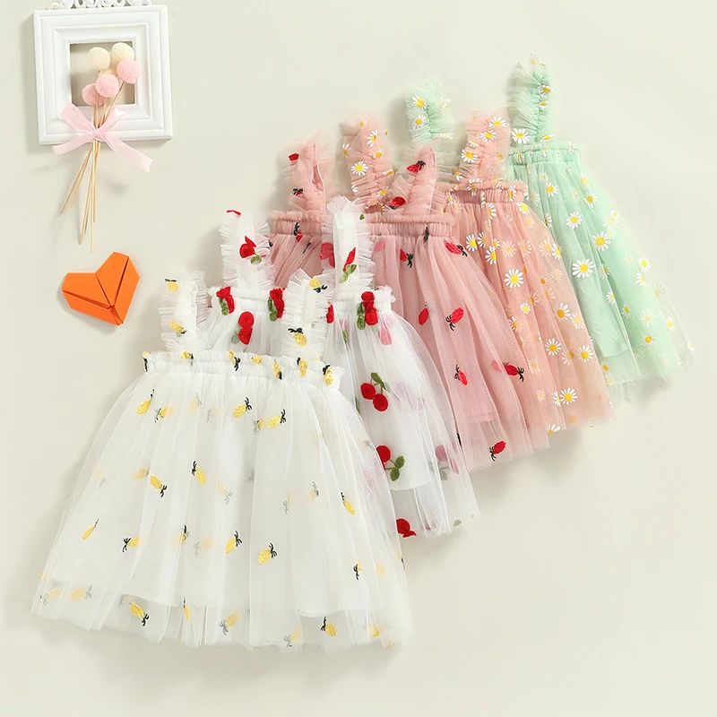 Toddler Kids Girls Princess Dress Daisy/Fruit Embroidery Sleeveless Sling Dress Summer Casual Mesh Tulle Fluffy Dress
Toddler Kids Girls Princess Dress Daisy/Fruit Embroidery Sleeveless Sling Dress Summer Casual Mesh Tulle Fluffy Dress