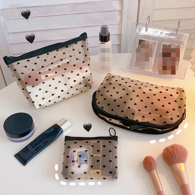 Mesh Cosmetic Makeup Bags Case Holder Cute Transparent Zipper Black Heart Printed Pencil Pen Case Pouch Convenient To Carry
Mesh Cosmetic Makeup Bags Case Holder Cute Transparent Zipper Black Heart Printed Pencil Pen Case Pouch Convenient To Carry