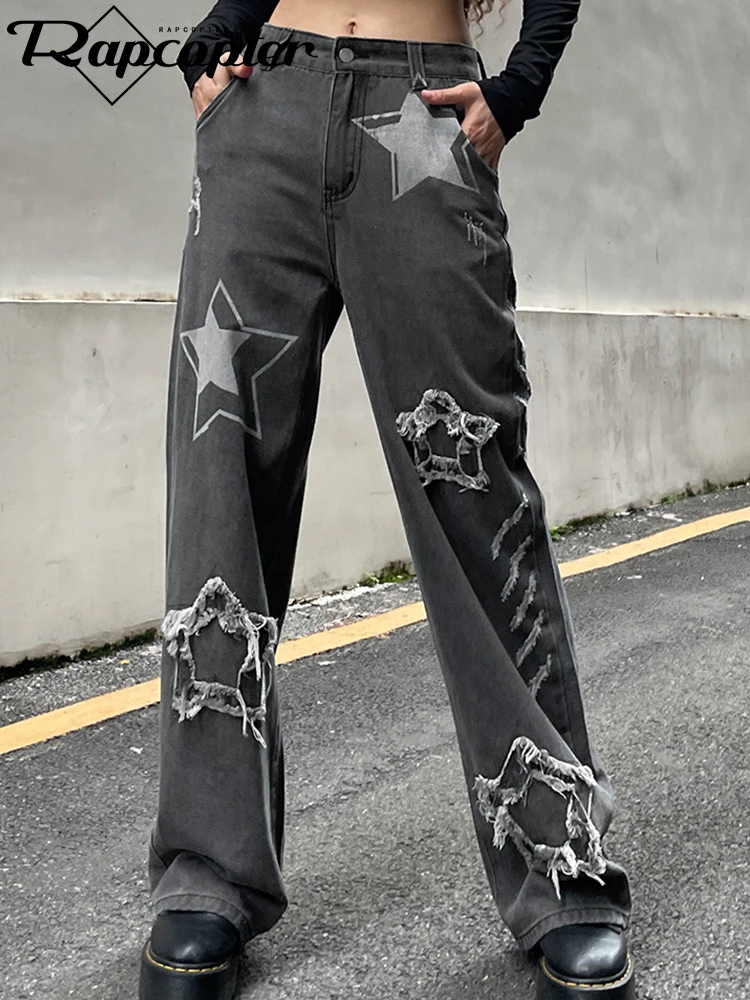 Rapcopter Y2K Ripped Star Retro Jeans Pockets Patch Design Grey Jeans Women Aesthetic Grunge Punk Straight Street Pants New 90S
Rapcopter Y2K Ripped Star Retro Jeans Pockets Patch Design Grey Jeans Women Aesthetic Grunge Punk Straight Street Pants New 90S