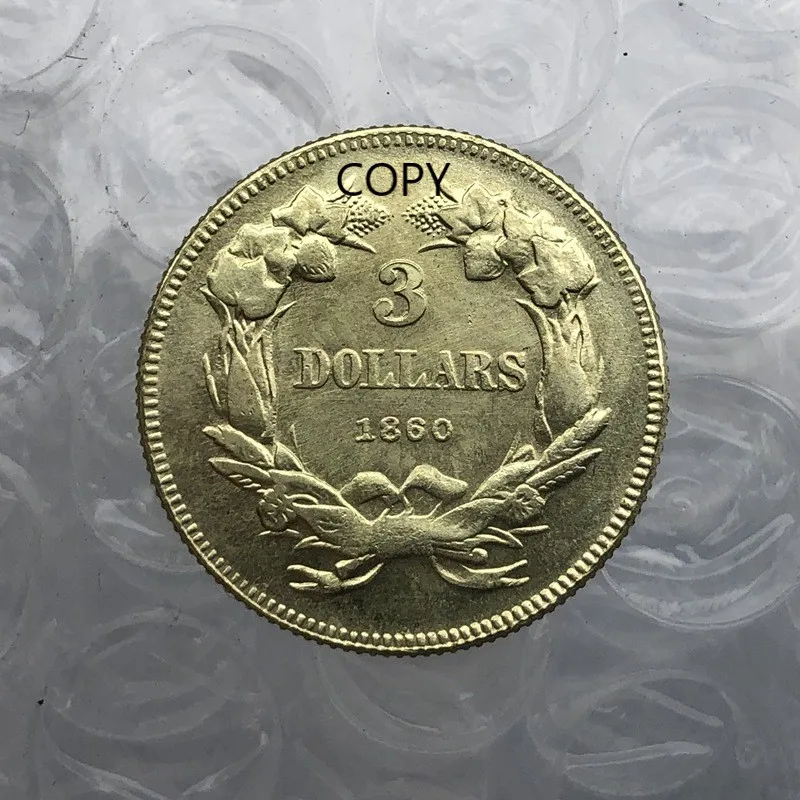 American 1870~1889 3 Dollar Gold Plated Brass Commemorative Collectible Coins Gift Lucky Challenge Coins COPY COINS
American 1870~1889 3 Dollar Gold Plated Brass Commemorative Collectible Coins Gift Lucky Challenge Coins COPY COINS