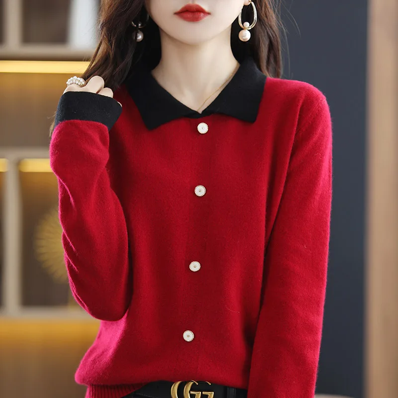 Women's Pure Sweater Spring And Autumn New Mom Fashion Wear Contrast Color Lapel Delicate Soft and Comfortable Professional Wear
Women's Pure Sweater Spring And Autumn New Mom Fashion Wear Contrast Color Lapel Delicate Soft and Comfortable Professional Wear