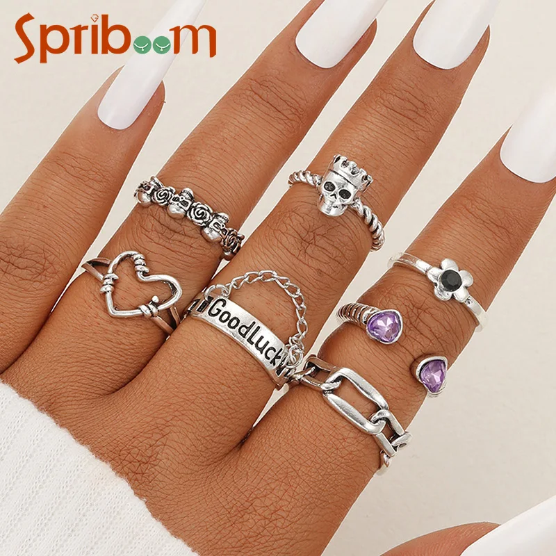 7 Pcs/set Women's Rings Love Heart Skull Vintage Silver Color Joint Ring Personality Metal Jewelry Female Wedding Accessories
7 Pcs/set Women's Rings Love Heart Skull Vintage Silver Color Joint Ring Personality Metal Jewelry Female Wedding Accessories