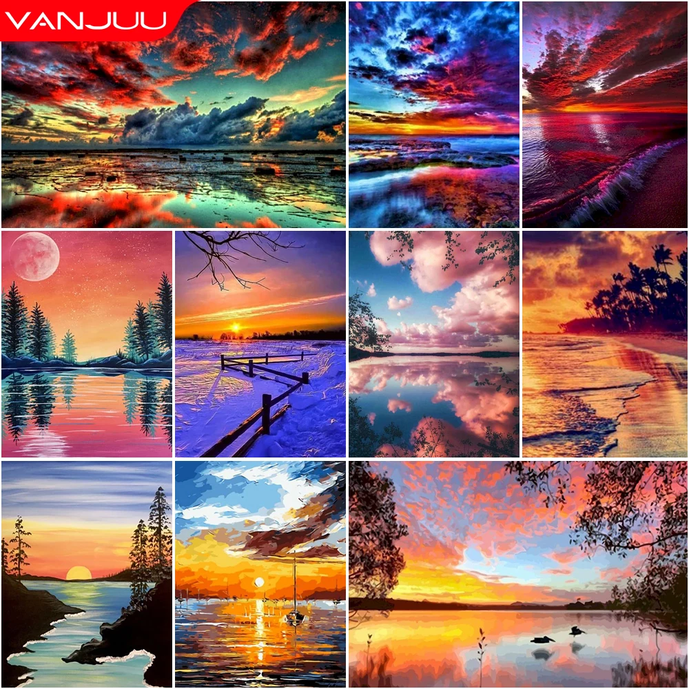 

Landscape 5D Diamond Painting Sunset Clouds DIY Diamond Painting Art Mosaic Full Drill Diamond Embroidery Painting Home Decor