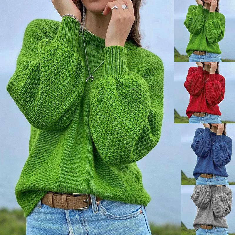 

Свитер женский винтажный повседневный, элегантный однотонный пуловер с длинным рукавом, шикарная уличная одежда, базовые вязаные топы, одежда
