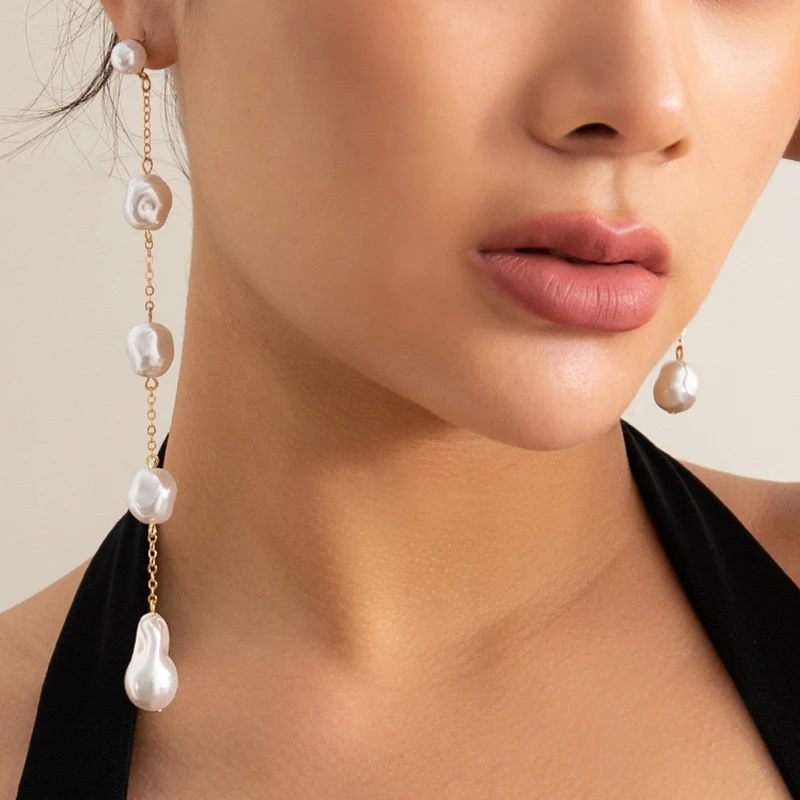

Ingemark Korean Fashion Simulated Pearl Long Dangle Earrings for Women Elegant Tassel Link Drop Earrings Wed Jewelry Gift New