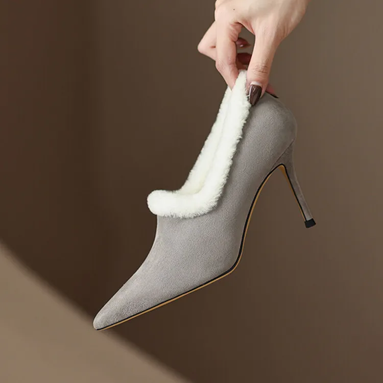 Grey Suede Women Shallow Pumps Pointed Toe White Wool Warm Winter High Heels Black Prom Party Zapatillas Chaussure Femmes
Grey Suede Women Shallow Pumps Pointed Toe White Wool Warm Winter High Heels Black Prom Party Zapatillas Chaussure Femmes