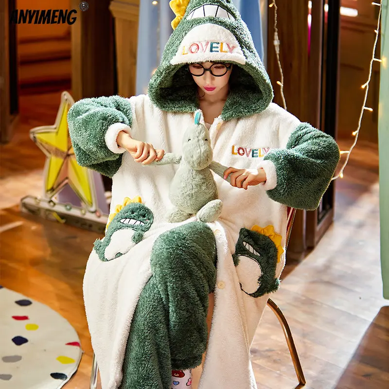 Young Girls Autumn Winter Thick Warm Pajamas Set Soft Plush Longer Style Women Sleepwear Small Dinosaur Printed Hoodies Pijamas
Young Girls Autumn Winter Thick Warm Pajamas Set Soft Plush Longer Style Women Sleepwear Small Dinosaur Printed Hoodies Pijamas