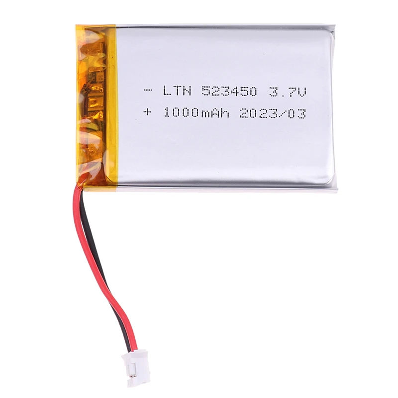 523450 3.7V 1000mAh Li-On Rechargeable PH 2.0mm 2pin Plug for Cameras, Medical Devices, Electronic Equipment, Car Panels
523450 3.7V 1000mAh Li-On Rechargeable PH 2.0mm 2pin Plug for Cameras, Medical Devices, Electronic Equipment, Car Panels