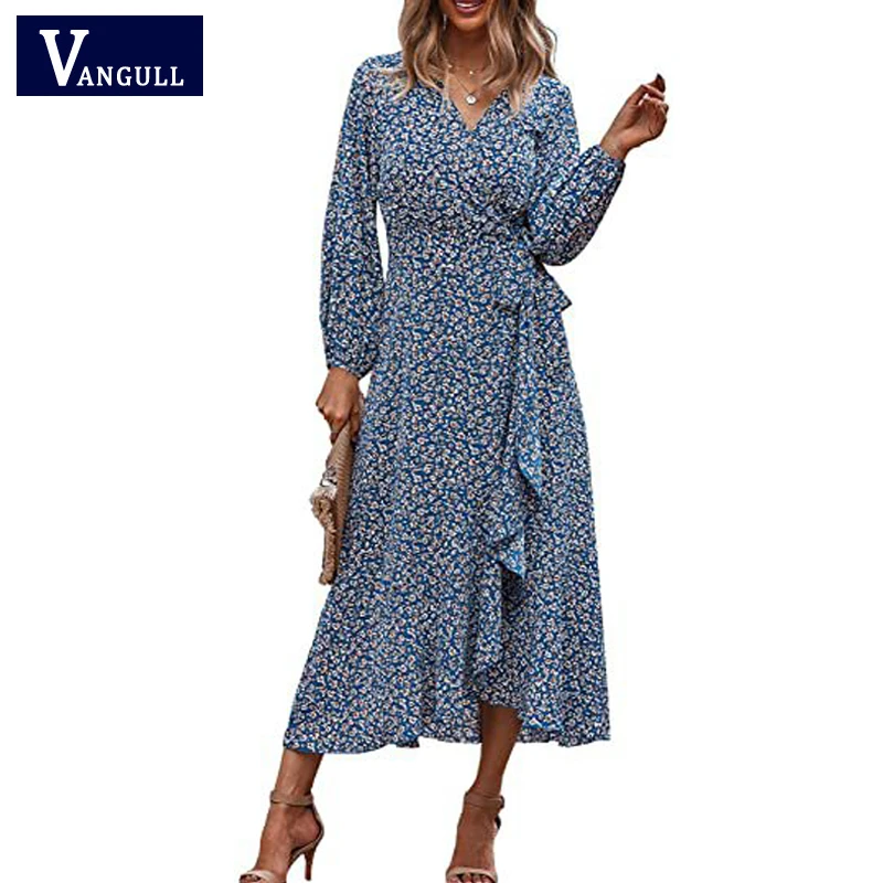 Vangull Floral Print Long Dress Women Spring V-Neck Lace Up Female Party Dress Long Sleeve Belt Irregular Ladies A-Line Dress
Vangull Floral Print Long Dress Women Spring V-Neck Lace Up Female Party Dress Long Sleeve Belt Irregular Ladies A-Line Dress