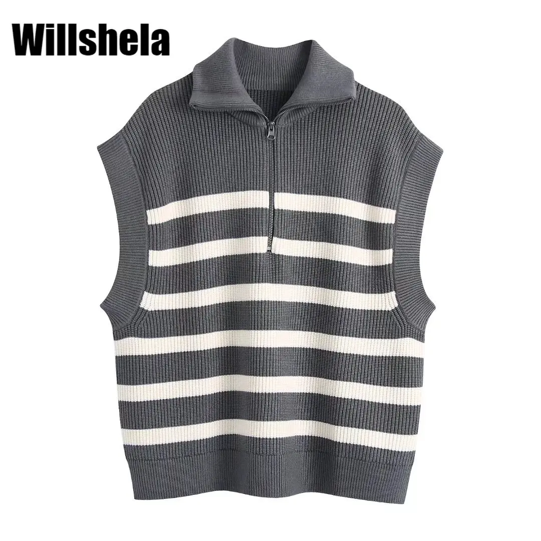 Willshela женский модный полосатый вязаный жилет с воротником с отворотом без рукавов шикарный женский теплый пуловер свитер Топ
Willshela женский модный полосатый вязаный жилет с воротником с отворотом без рукавов шикарный женский теплый пуловер свитер Топ