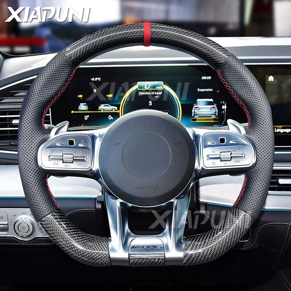 

Рулевое колесо из углеродного волокна, подходит для Mercedes AMG C63 W212 W205 W204 W213 2012-2021, Модель гоночного рулевого колеса на заказ