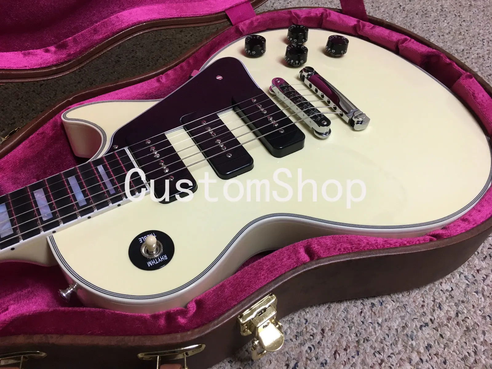 2018 Custom 3 Black P90 P-90 Pickups White Electric Guitar Ebony Fretboard, Fret Bindings, Little Pin ABR-1 Bridge,
2018 Custom 3 Black P90 P-90 Pickups White Electric Guitar Ebony Fretboard, Fret Bindings, Little Pin ABR-1 Bridge,