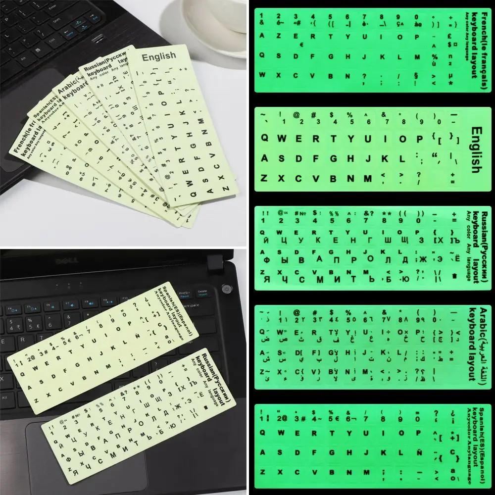 Laptop Keyboard Spanish English Deutsch Arabic Protective Film Luminous Keyboard Stickers Alphabet Layout
Laptop Keyboard Spanish English Deutsch Arabic Protective Film Luminous Keyboard Stickers Alphabet Layout