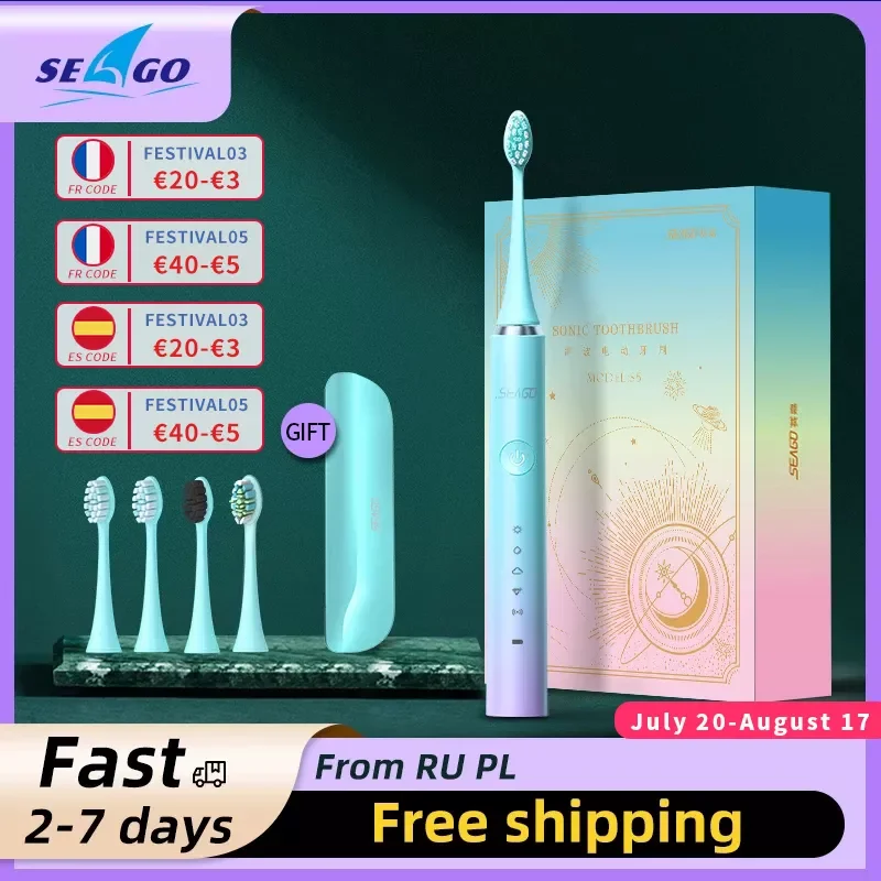 SEAGO USB Charging Sonic Electric Toothbrush 5 Mode Waterproof Fast Chargeable Electric Tooth Brush Head Adult S2 Couple Gift
SEAGO USB Charging Sonic Electric Toothbrush 5 Mode Waterproof Fast Chargeable Electric Tooth Brush Head Adult S2 Couple Gift