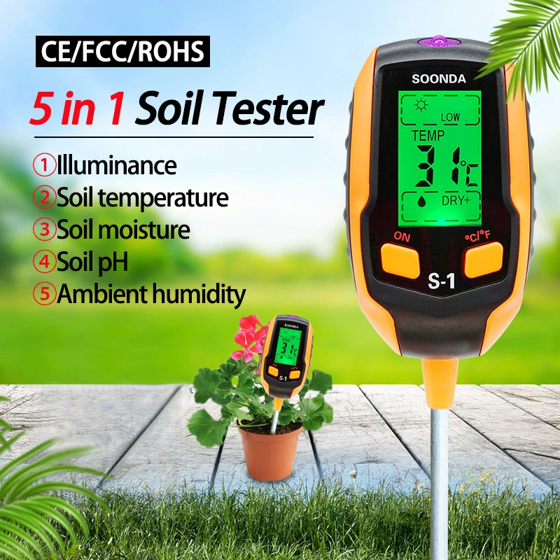 5 In 1 PH Soil Tester Moisture Acidity Tester Flower Pot Moisture Meter PH Meter Water Quality Monitor
5 In 1 PH Soil Tester Moisture Acidity Tester Flower Pot Moisture Meter PH Meter Water Quality Monitor