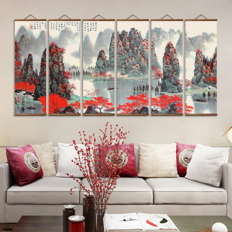 

Китайская река ли осень кленовые листья AS2049 пейзаж декоративное настенное Искусство Холст постеры картины из твердой древесины
