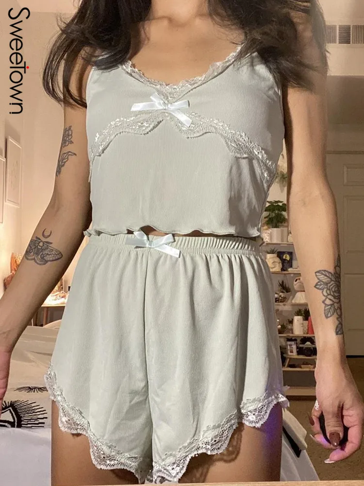 Sweetown Lace Bow Cute Kawaii Y2K 2 Piece Crop Top And Short Sets Women Vacation Outfit Sleeveless V Neck Summer 2023 Two Pieces
Sweetown Lace Bow Cute Kawaii Y2K 2 Piece Crop Top And Short Sets Women Vacation Outfit Sleeveless V Neck Summer 2023 Two Pieces
