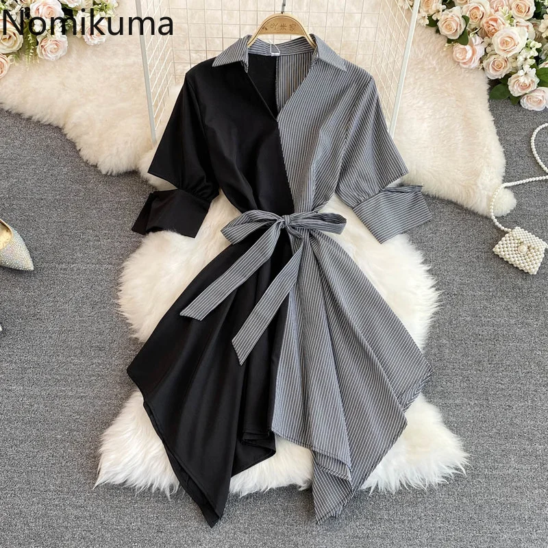 Nomikuma Vestidos Elegantes Para Mujer Summer Contrast Color Patchwork Drawstring Dress for Women Fashion Casual Robe Longue
Nomikuma Vestidos Elegantes Para Mujer Summer Contrast Color Patchwork Drawstring Dress for Women Fashion Casual Robe Longue