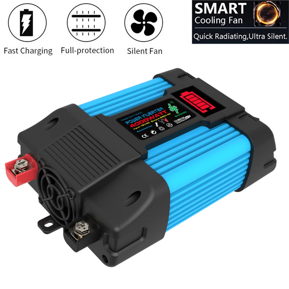 4000W Car Power Inverter DC 12V To AC 110/220V Pure Sine Wave LCD Display Fast Charging Car Power Inverter Converter Y4000-Blue
4000W Car Power Inverter DC 12V To AC 110/220V Pure Sine Wave LCD Display Fast Charging Car Power Inverter Converter Y4000-Blue