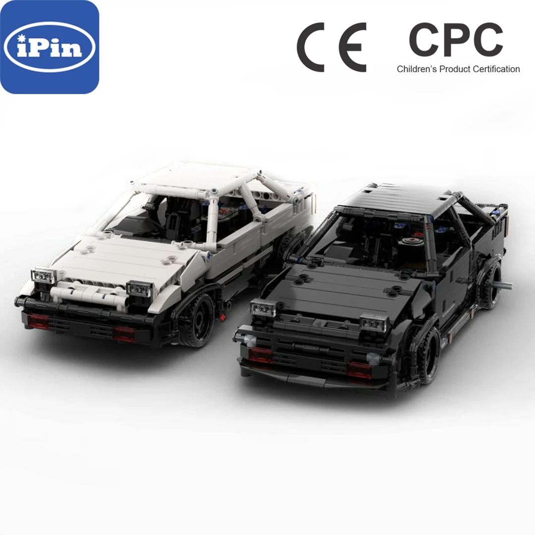 

MOC-70592 Two AE86 Black White Sports Car Building Block DIY Technology Assembly Electronic Drawing No Sticker Toys For Kids