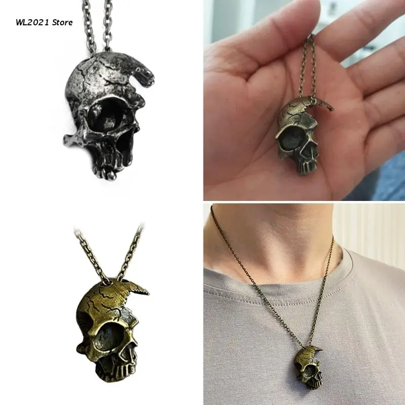 Vintage Skull for Head Pendant Necklace Metal Punk Gothic Choker Half Skeleton C 
Vintage Skull for Head Pendant Necklace Metal Punk Gothic Choker Half Skeleton C