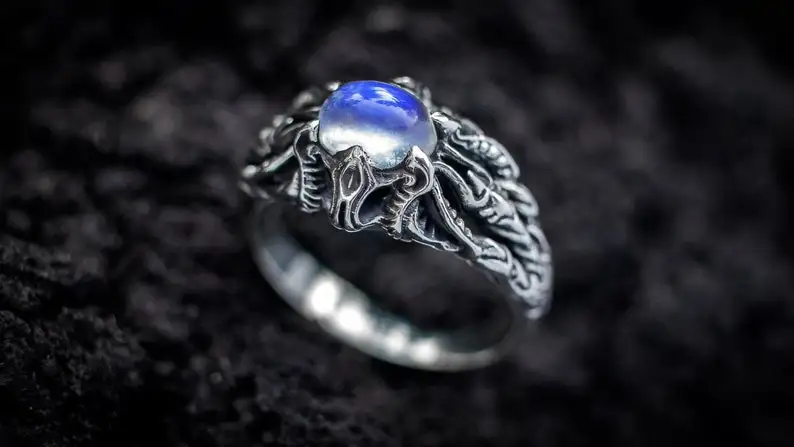 Silver Gothic Ring 'Vibra', Moonstone Elven Ring, Witch Ring, Elven Jewelry, Elvish Ring, Fantasy Rings, Gothic Jewelry
Silver Gothic Ring 'Vibra', Moonstone Elven Ring, Witch Ring, Elven Jewelry, Elvish Ring, Fantasy Rings, Gothic Jewelry