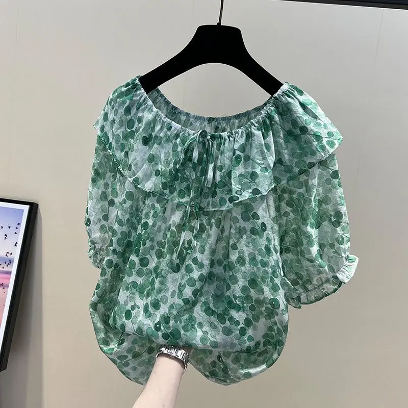 Sweet Lace Up Bow Ruffles Princess Sleeve Printed Blouse Women's Clothing 2023 Summer New Casual Pullovers Slash Neck Shirt
Sweet Lace Up Bow Ruffles Princess Sleeve Printed Blouse Women's Clothing 2023 Summer New Casual Pullovers Slash Neck Shirt